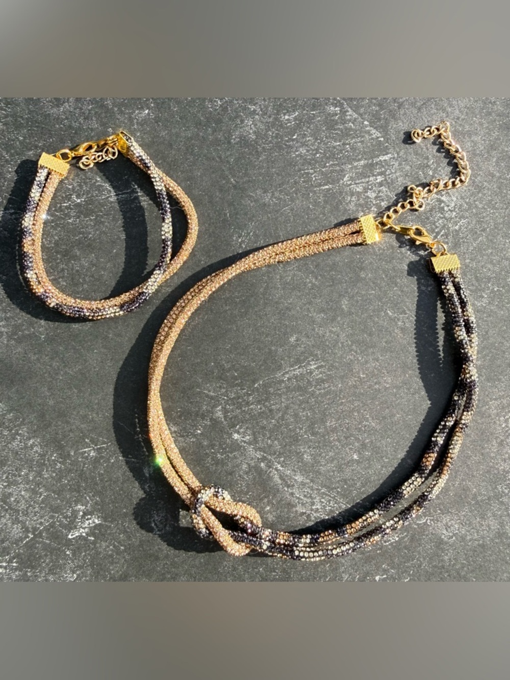 Two-Tone Rhinestone Knot Necklace